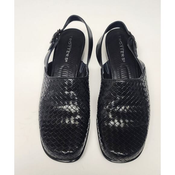 Trotters Alison Vintage Black Woven  Leather Slingback Heel Sandal Shoes Size 6M - Picture 1 of 8